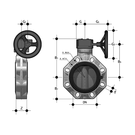 Universal-Industrie/Chemie-Absperrklappe FK, PVDF, Handgetriebe