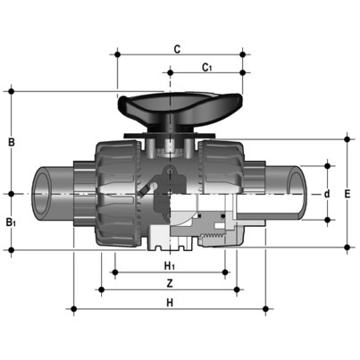 <P>2-Wege-Regelkugelhahn d16 - 63, VKR DualBlock, PP, Schweißmuffen</P>