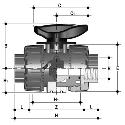 <P>2-Wege-Regelkugelhahn R1/2"-2", VKR DualBlock, PP, Gewindemuffe, EPDM</P>