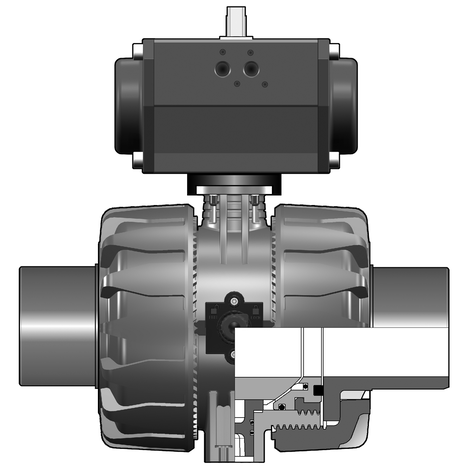 2/2-Wege-Kugelhahn VKD, PVDF, d 20 - d 110, Stutzen zum Heizelementmuffenschweißen, NC/NO/DA