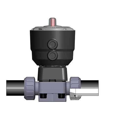 2/2-Wege-Membranventil DK/CP, PP, d 20-d 63, Verschraubung mit PP-LS Stutzen, DA