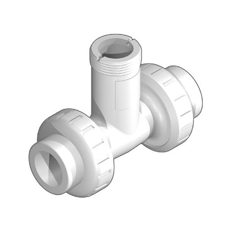 T-Fitting, PP, zylindrisch BSP, R1/2"-R1 1/2", Gewindemuffe