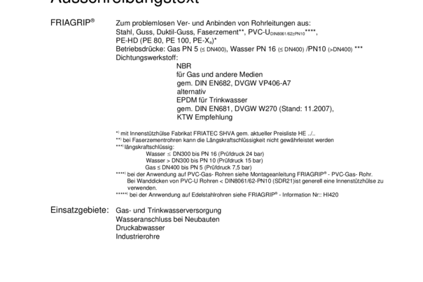 FRIAGRIP Ausschreibungstext