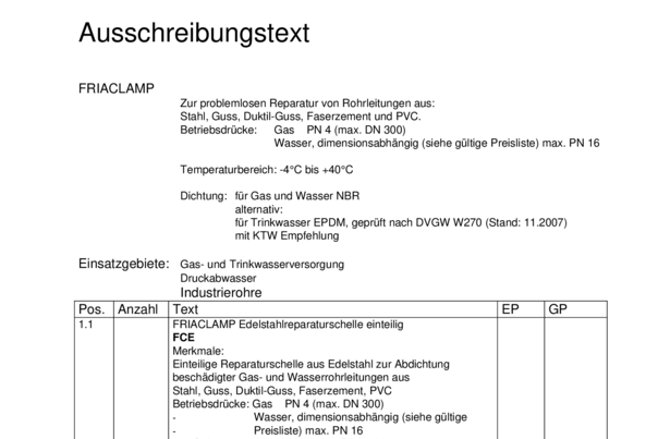 FRIACLAMP Ausschreibungstext