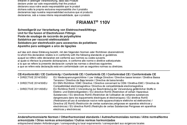 CE Conformity - FRIAMAT 110V