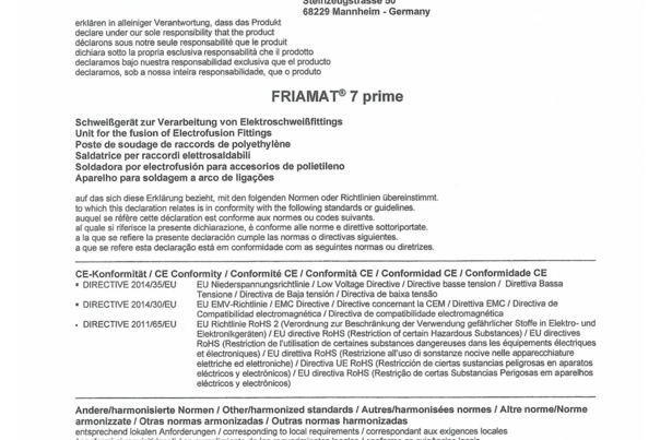 CE Conformity - FRIAMAT 7 Prime