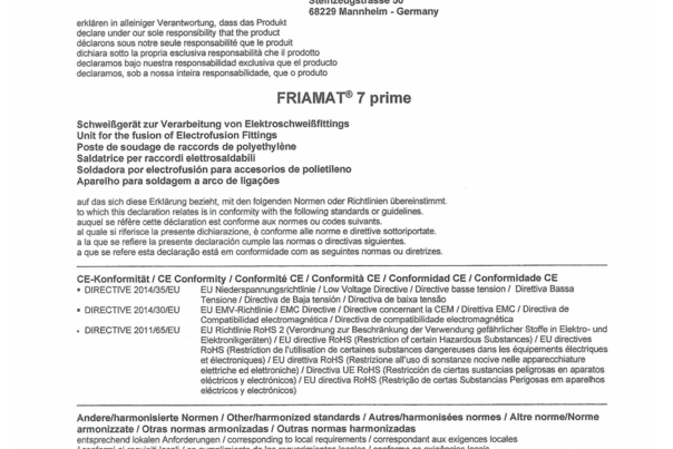 CE Conformity - FRIAMAT 7 Prime