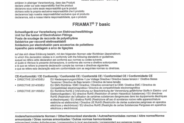 CE Conformity - FRIAMAT 7 Basic