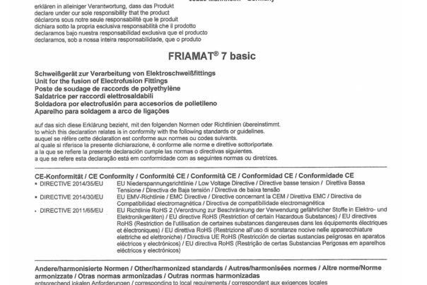 CE Konformität - FRIAMAT 7 Basic