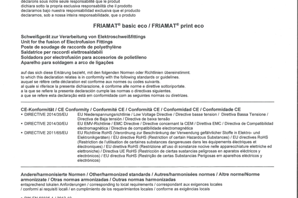 CE Konformität - FRIAMAT basic eco / FRIAMAT print eco