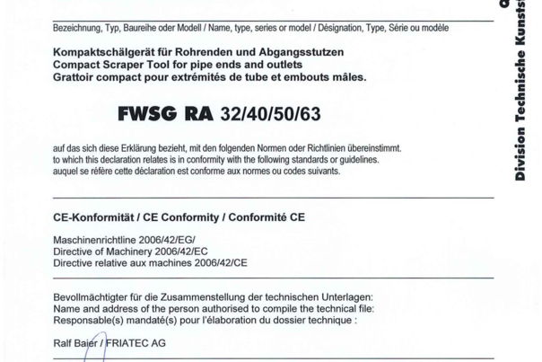 CE Conformity - Scrapper tool FWSG RA