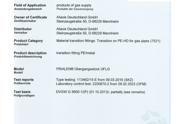 DVGW - product certificate