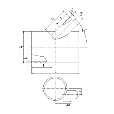 Unequal branch 45° with off-center outlet (spigot fitting)