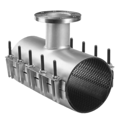 <P>Stainless steel repair clamp with flange outlet</P>