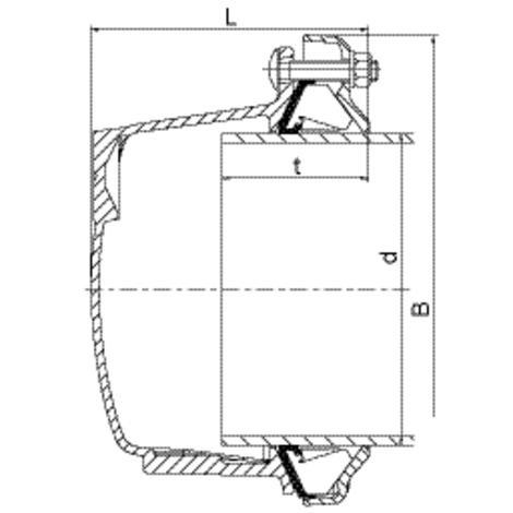 Dichtung NBR, DIN-EN 682 ​MOP Gas: bis DN 400 = 5 barSonstige Wasserqualitäten PFA /PN: bis DN 300 = 16 bar, größer DN 300 = 10 bar