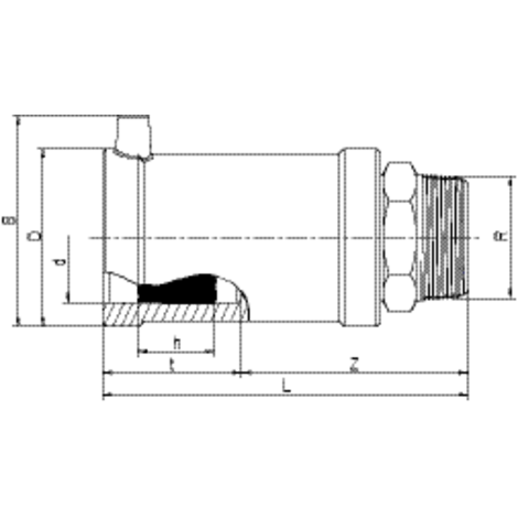 Transition fitting HD-PE/steel with male thread