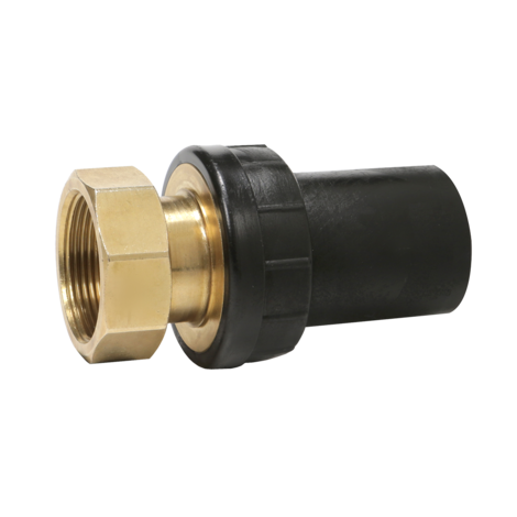 Universal transition adaptor HD-PE/brass with free union nut with female thread