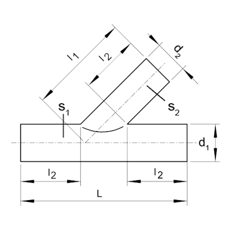 Einfachabzweig mit reduziertem Abgang 45° (Stutzenfitting)