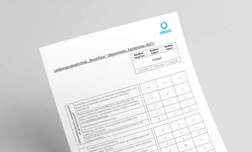 WorkFlow Paketübersicht - Leistungsverzeichnis
