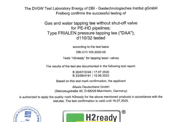 Test Confirmation on Hydrogen Suitability Eletro fusion tapping tees for PE-HD (DAA)