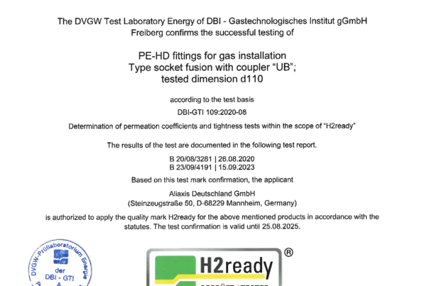 Test Confirmation on Hydrogen Suitability Electro fusion fitting (UB)