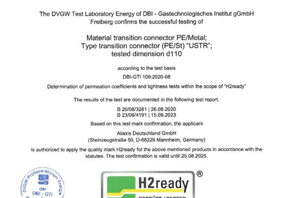 Test Confirmation on Hydrogen Suitability Material transition connector PE/Metal (USTR)